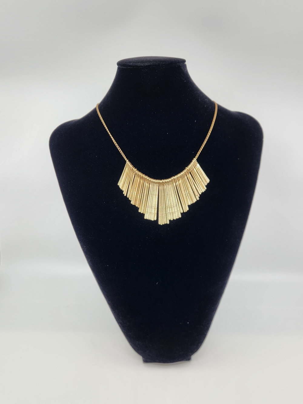 Gold Tone Metal Fringe Statement Necklace